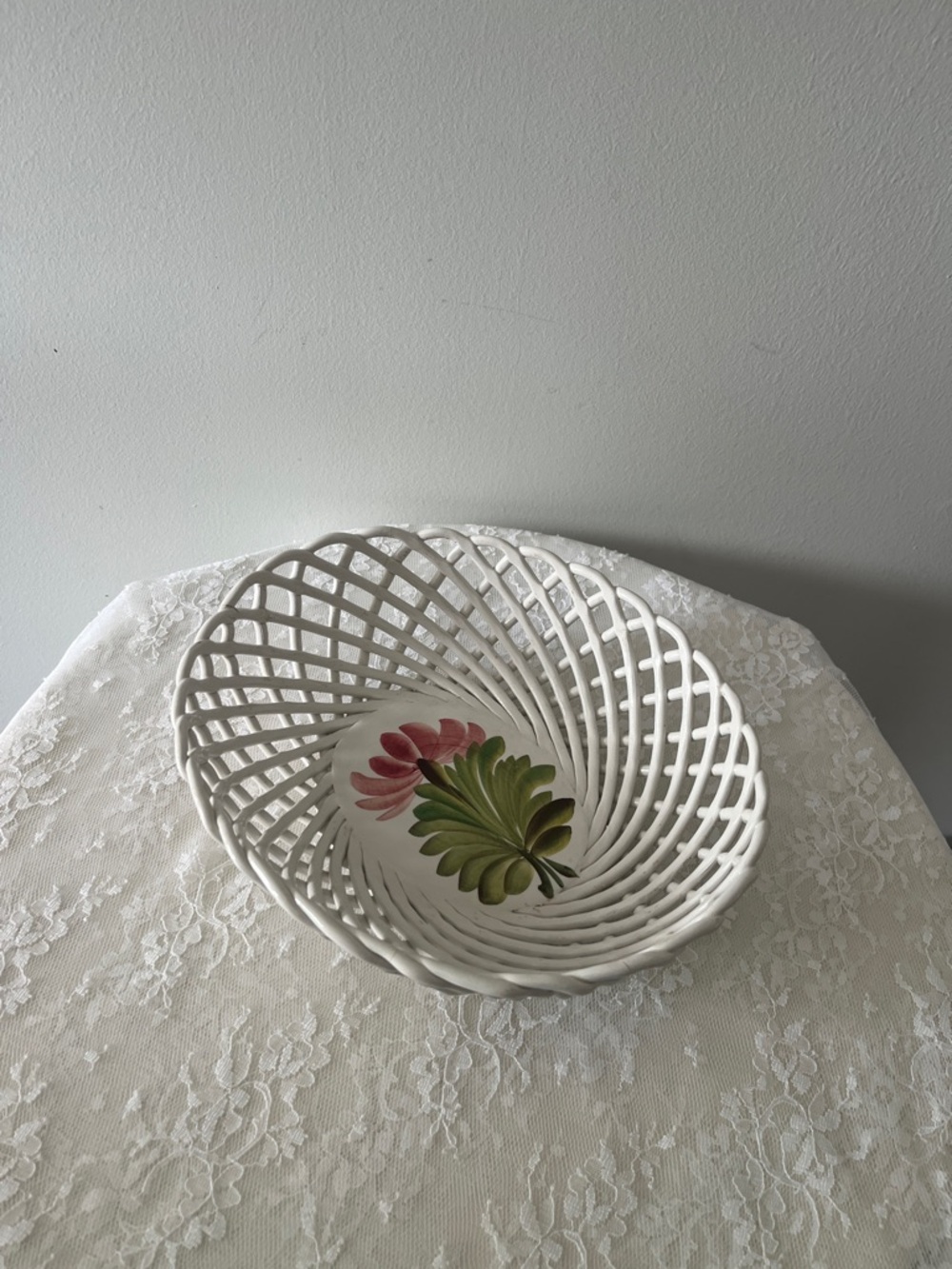 Vintage Decorative Capodimonte Lattice Floral Ceramic Bowl, Made in Italy